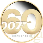 2 Unzen Silbermünze Tuvalu James Bond 60 Years of Bond 2022 proof teilvergoldet