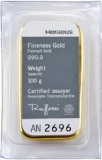 100 Gramm Goldbarren Heraeus Gussbarren