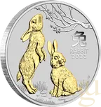 1 Unze Silbermünze Australien Lunar III Hase 2023 teilvergoldet