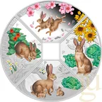 4x 1 Unze Silbermünze Australien Lunar III Hase 2023 Quadrant Four-Coin-Set coloriert - Proof