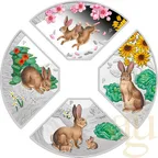 4x 1 Unze Silbermünze Australien Lunar III Hase 2023 Quadrant Four-Coin-Set coloriert - Proof