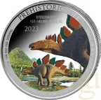 1 Unze Silbermünze Prehistoric Life - Stegosaurus 2023 coloriert