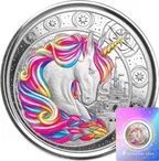 1 Unze Silbermünze Afrika Ghana Unicorn 2023 - coloriert