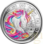 1 Unze Silbermünze Afrika Ghana Unicorn 2023 - coloriert