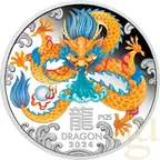 1 Unze Silbermünze Australien Lunar III Drache 2024 - polierte platte - coloriert