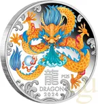 1 Unze Silbermünze Australien Lunar III Drache 2024 - polierte platte - coloriert