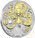 1 Unze Silbermünze Australien Lunar III Drache 2024 teilvergoldet