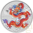 1 Unze Silbermünze Australien Lunar III Drache 2024 rot coloriert - Coincard