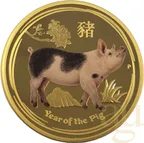1 Unze Goldmünze Australien Lunar II Schwein 2019 coloriert - polierte Platte