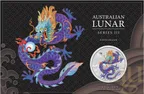 1 Unze Silbermünze Australien Lunar III Drache 2024 violett coloriert - Coincard