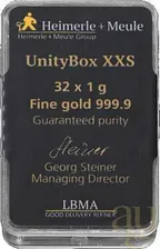 32 x 1 Gramm Goldbarren Heimerle + Meule UnityBox