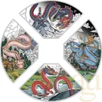 4x 1 Unze Silbermünze Australien Lunar III Drache 2024 Quadrant Four-Coin-Set coloriert - Proof