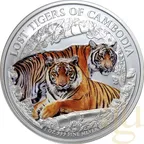 1 Unze Silbermünze Kambodscha Lost Tigers 2024 - coloriert