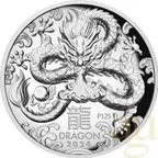 5 Unzen Silbermünze Australien Lunar III Drache 2024 polierte Platte - High Relief