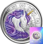 1 Unze Silbermünze Afrika Ghana Unicorn 2023 -  lila coloriert