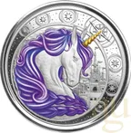 1 Unze Silbermünze Afrika Ghana Unicorn 2023 -  lila coloriert