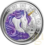 1 Unze Silbermünze Afrika Ghana Unicorn 2023 -  lila coloriert