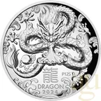 1 Unze Silbermünze Australien Lunar III Drache 2024 - polierte platte - High Relief