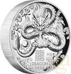 1 Unze Silbermünze Australien Lunar III Drache 2024 - polierte platte - High Relief