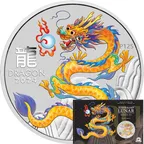 1 Unze Silbermünze Australien Lunar III Drache 2024 ANDA Special coloriert - Coincard