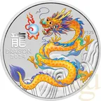 1 Unze Silbermünze Australien Lunar III Drache 2024 gelb coloriert