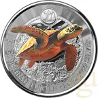 1 Unze Silbermünze Cayman Islands Schildkröte 2023 - Coloriert