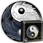 5 Unzen Silbermünze Australien Yin Yang Koi 2024 - polierte Platte - coloriert