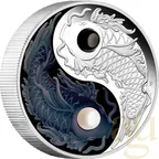 5 Unzen Silbermünze Australien Yin Yang Koi 2024 - polierte Platte - coloriert