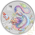 1/2 Unze Silbermünze Australien Lunar III Drache 2024 - weiß coloriert