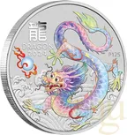 1/2 Unze Silbermünze Australien Lunar III Drache 2024 - weiß coloriert