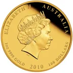 1 Unze Goldmünze Australien Lunar II Tiger 2010 - polierte Platte
