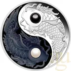 5 Unzen Silbermünze Australien Yin Yang Koi 2024 - polierte Platte - coloriert
