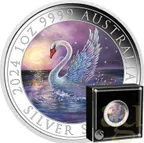 1 Unze Silbermünze Australien Schwan 2024 - coloriert