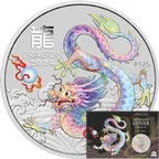 1 Unze Silbermünze Australien Lunar III Drache 2024 ANDA Special weiß coloriert - Coincard