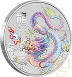 1 Unze Silbermünze Australien Lunar III Drache 2024 weiß coloriert