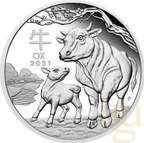 1/2 Unze Silbermünze Australien Lunar III Ochse 2021 - polierte Platte