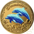 1 Unze Goldmünze EC8 Dominica - Delfin 2023 - coloriert