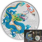1 Unze Silbermünze Australien Lunar III Drache 2024 ANDA Special petrol coloriert - Coincard
