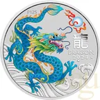 1 Unze Silbermünze Australien Lunar III Drache 2024 ANDA Special petrol coloriert - Coincard
