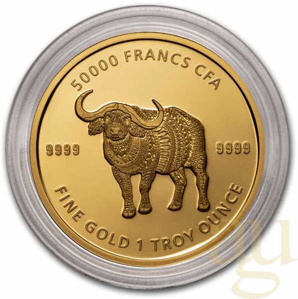 1 Unze Goldmünze Republic of Tschad Mandala Buffalo 2020