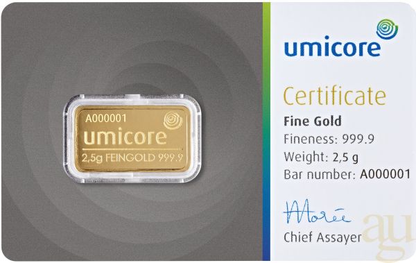 2,5 Gramm Goldbarren Umicore