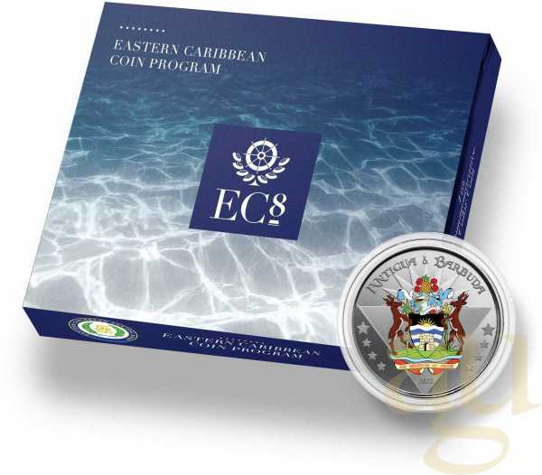1 Unze Silbermünze EC8 Antigua & Barbuda - Coat of Arms 2022 - coloriert