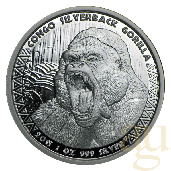 1 Unze Silbermünze Afrika Kongo Silberrücken Gorilla 2015