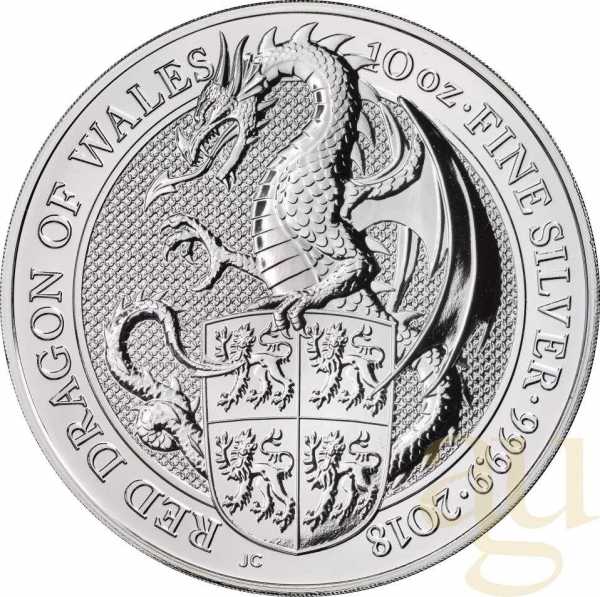 10 Unzen Silbermünze Queens Beasts Red Dragon 2018