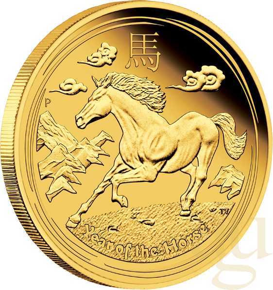 1/4 Unze Goldmünze Australien Lunar II Pferd 2014 - polierte Platte