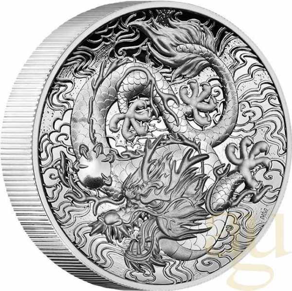 2 Unzen Silbermünze Australien Drache 2021 - High Relief - polierte Platte