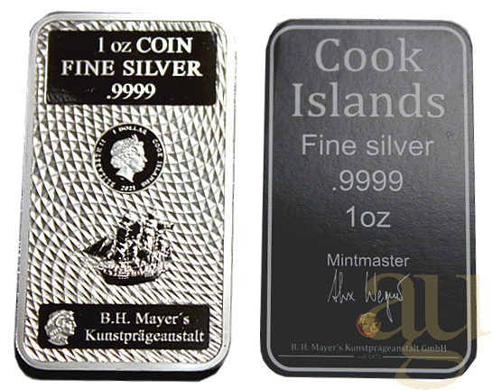 31,1 Gramm Silber Cook Islands Münzbarren 2021