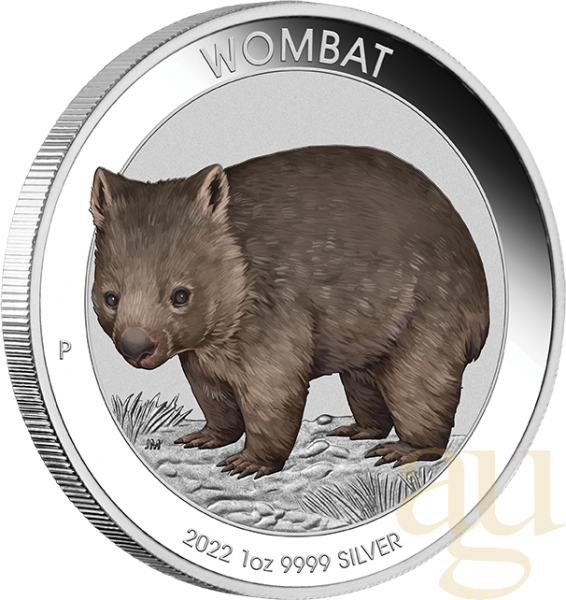 1 Unze Silbermünze Australien Wombat 2022 coloriert - Coincard