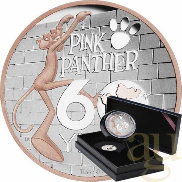 5 Unzen Silbermünze Tuvalu - 60 Jahre The Pink Panther 2024 - High Relief - teilvergoldet