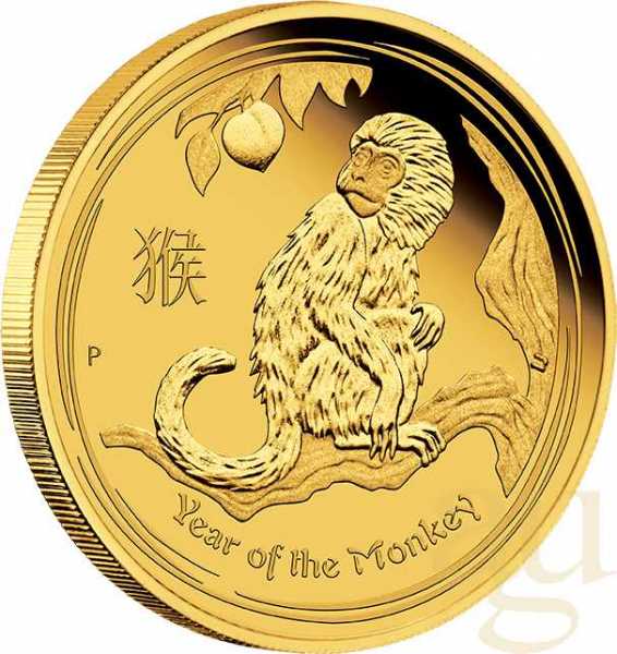 1/4 Unze Goldmünze Australien Lunar II Affe 2016 - polierte Platte